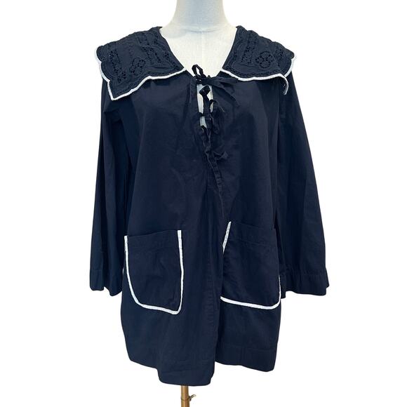 SEA Blue Mini Shift Dress SMALL Nautical Anime Cottage Embroidered Designer $400 - Picture 7 of 12